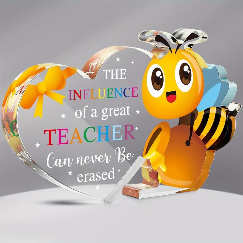 Creative Acrylic Heart & Cute Cartoon Bee Shaped Plaque, Letter Pattern Student Graduation Gift for Teacher, Desktop Decoration for Home & Office