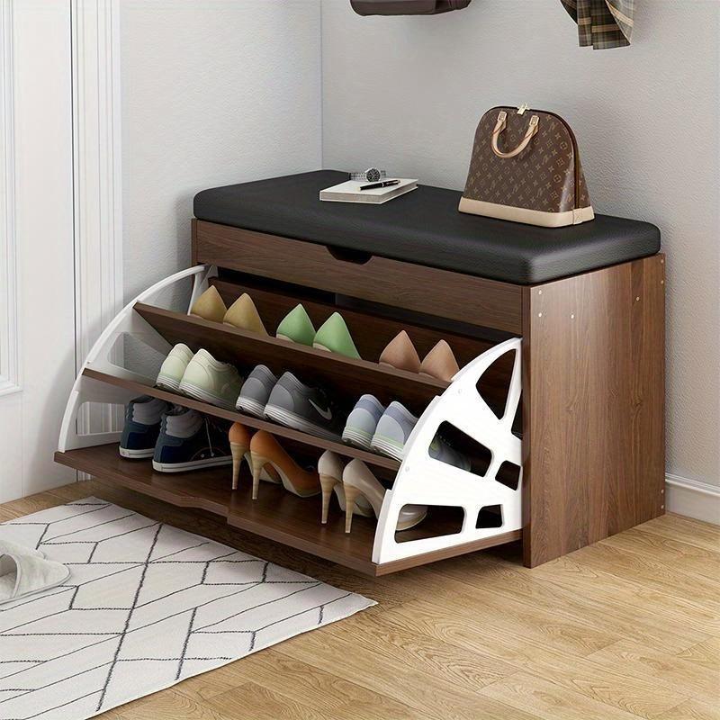 New 3 tiers shoe storage bench with leather cushion seat free standing shoe with various rooms Organiser Racks