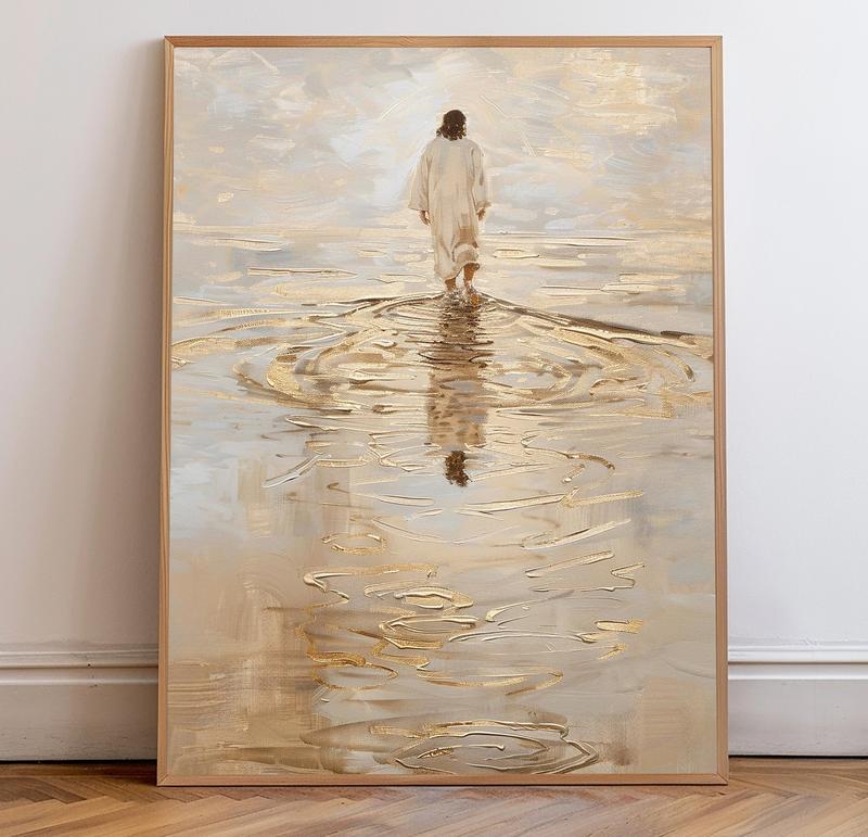 Jesus Christ Walking on Water, Christian Art, Digital Jesus Portrait, I Will Walk With Christ LDS, Jesus Oil Painting