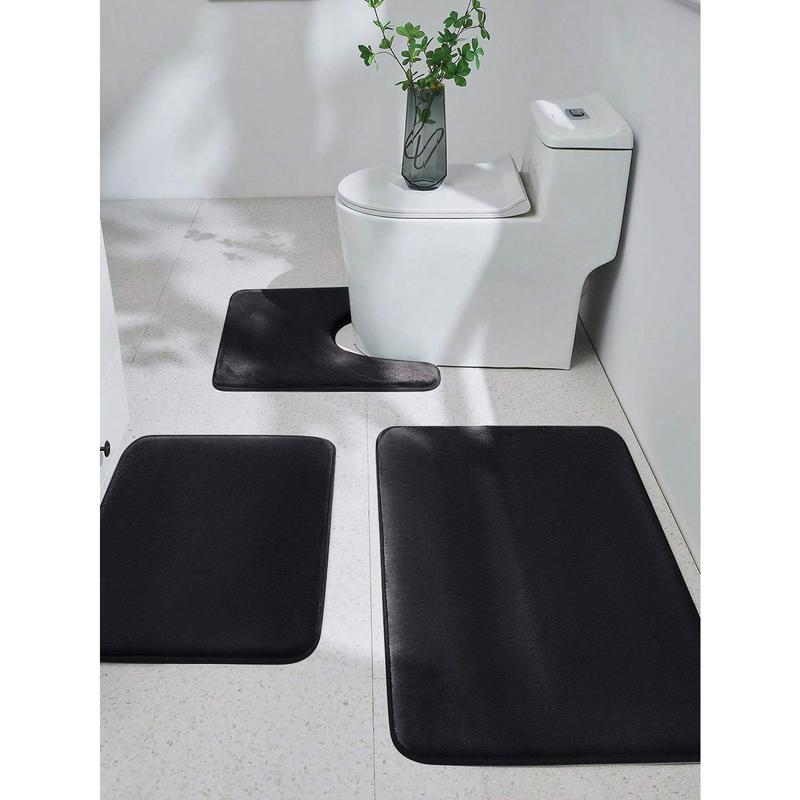 3Pcs Set Memory Foam Bath Mat, Plain and Classic, Suitable for Bathroom, Toilet, and Home Decor SHEIN