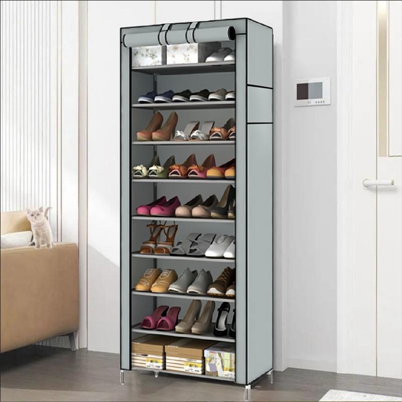 Non-Woven Multi-Layer Steel Frame Shoe Cabinet, Large Capacity Shoe Rack Without Zipper Dust Cover,Contemporary Style Decorative Room Organiser