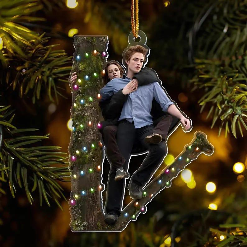 Hold On Tight Spider Monkey Christmas Ornament, Twilight Bella And Edward, Twilight Christmas Ornament, Funny Meme Ornament, Christmas Decor