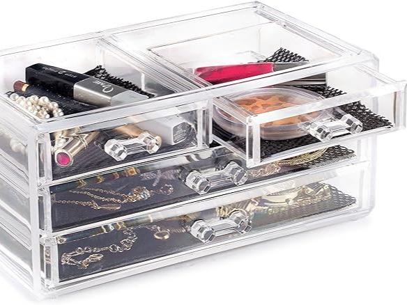 Makeup Organizer - Cosmetic Storage Organizer - 16 Compartments - Easily Sort Make Up & Jewelry - 4 Drawer Vanity Organizer