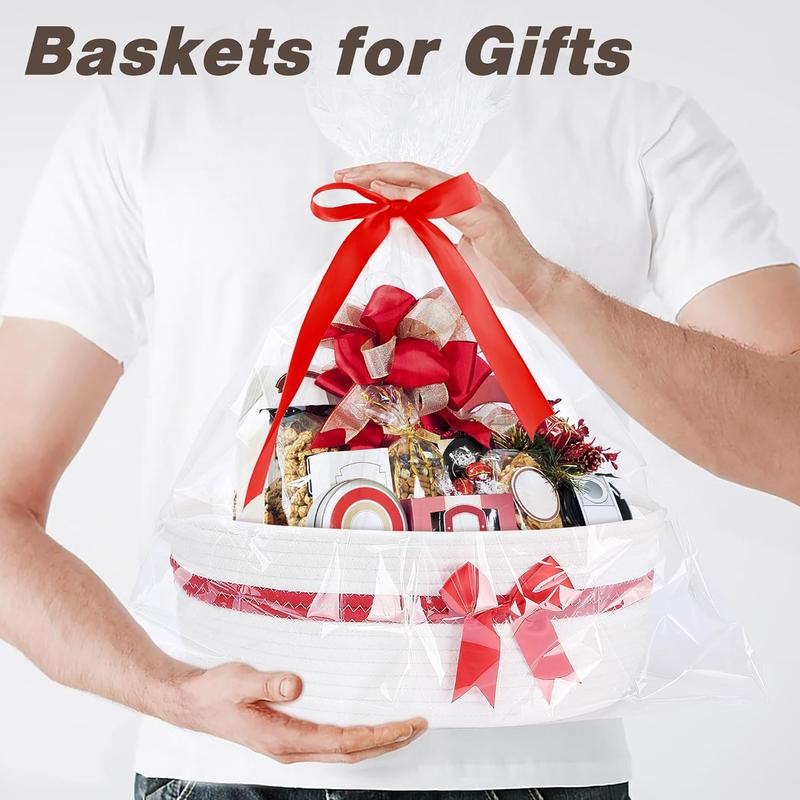 Gift Basket with Bow and Gift Bag Simplicity Home Decor Rope Basket for Gifts Empty 13.5