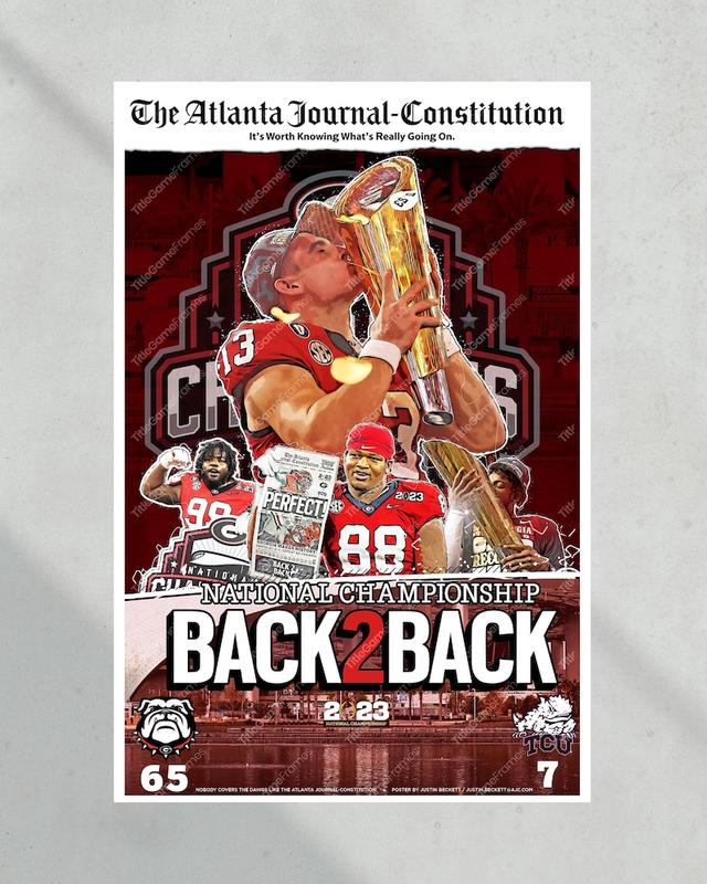 2023 Georgia Bulldogs 'BACK 2 BACK' College Football National Champions Framed Front Page Newspaper Print