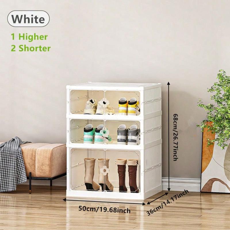 LDECO Foldable Shoe Rack Organizer For Closet Collapsible Shoes Storage Box Clear Shoe Boxes Stackable With Door Easy Assembly Shoe Cabinet Sneaker Light Case