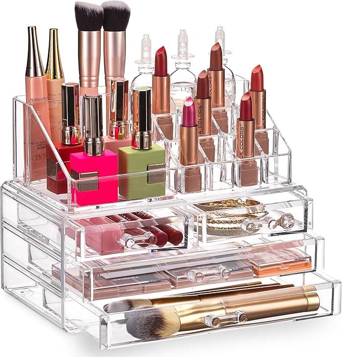 Makeup Organizer - Cosmetic Storage Organizer - 16 Compartments - Easily Sort Make Up & Jewelry - 4 Drawer Vanity Organizer