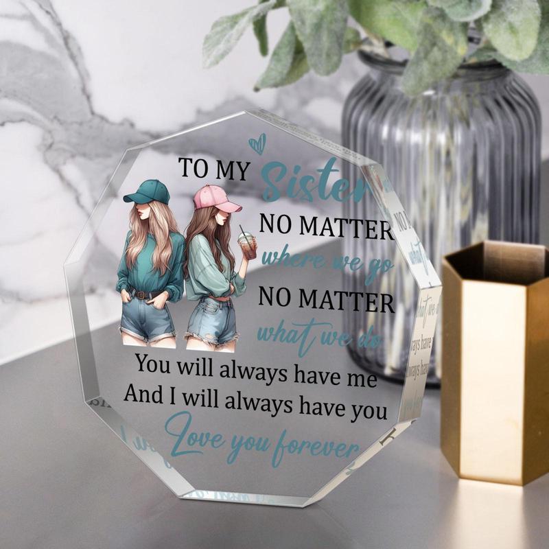 Acrylic Plaque, 1 Count Letter Sister Characters Pattern Acrylic Ornament, Creative Birthday Gift for Sister Home Decoration Ornament