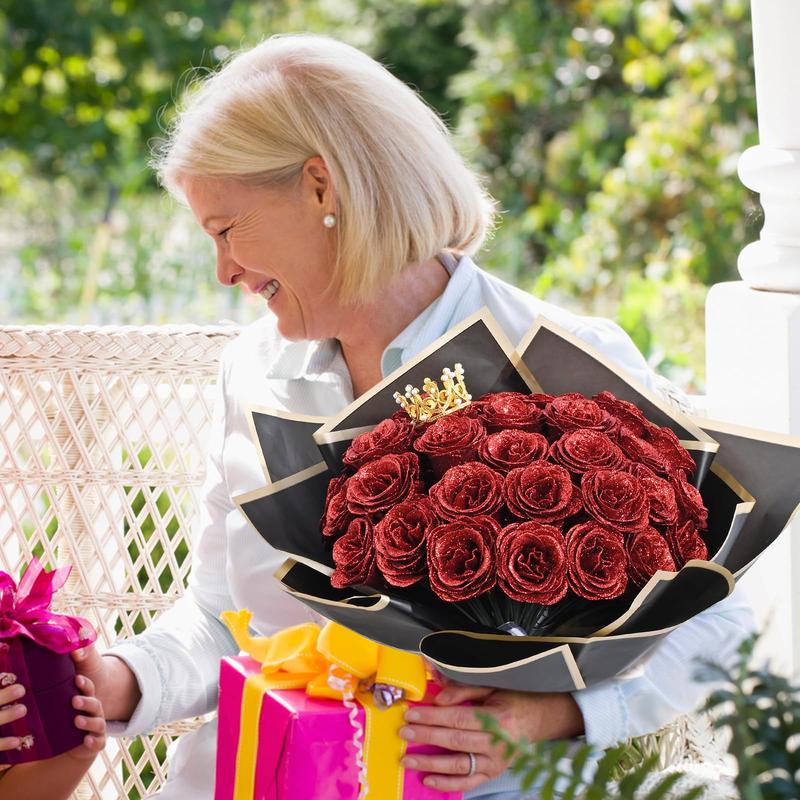 Gorgeous Glitter Roses Bouquet - DIY Artificial Shiny Red Roses, Perfect for Anniversary, Engagement & Wedding, Everlasting Glamour Unveiled