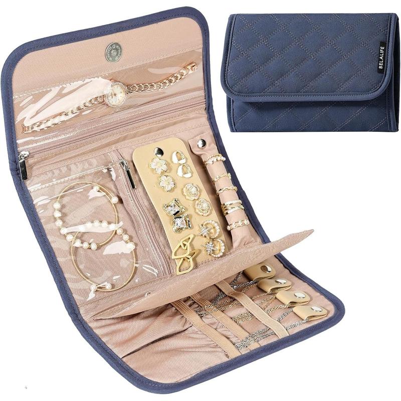 Travel Jewelry Case Organizer, Foldable Jewelry Storage Roll for Earrings, Necklaces, Rings, Bracelets, Brooches