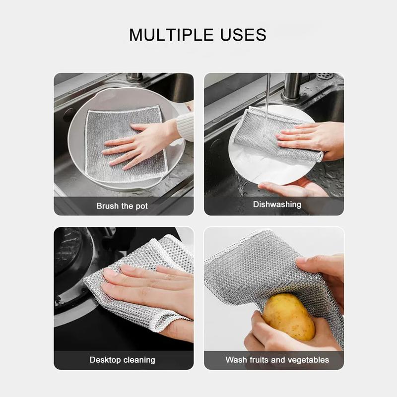 Multipurpose Wire Miracle Cleaning Cloths Scrubbing Wire Dishwashing Rags Non-Scratch Kitchen Wire Dishcloth Rag Cookware Double-Layer Steel Wire Cleaning Cloths Scrubs Cleans for Dishes Time-Saver Kitchen Wipes kitchen rag