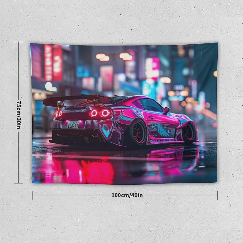 ANMOGID Car Tapestry Home Decor, R35 JDM Car Theme Tapestries for Bedroom Living Room Cool Wall Decor Neon Art Tapestry City Night View 40