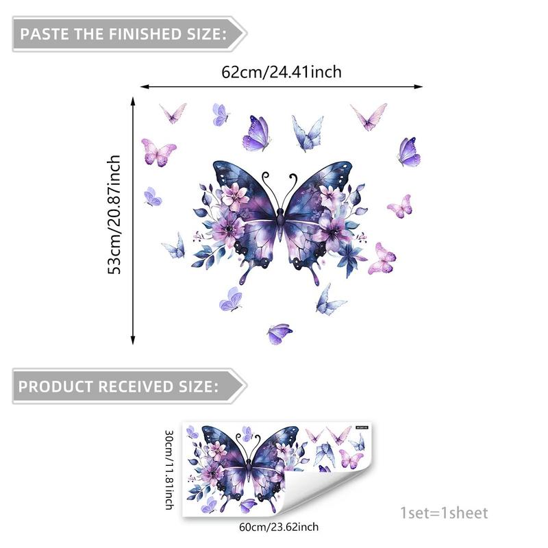 Butterfly & Flower Pattern Wall Sticker, 1 Sheet Self Adhesive Wall Decal, Decorative Sticker for Home Bedroom Living Room