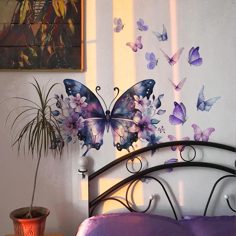 Butterfly & Flower Pattern Wall Sticker, 1 Sheet Self Adhesive Wall Decal, Decorative Sticker for Home Bedroom Living Room