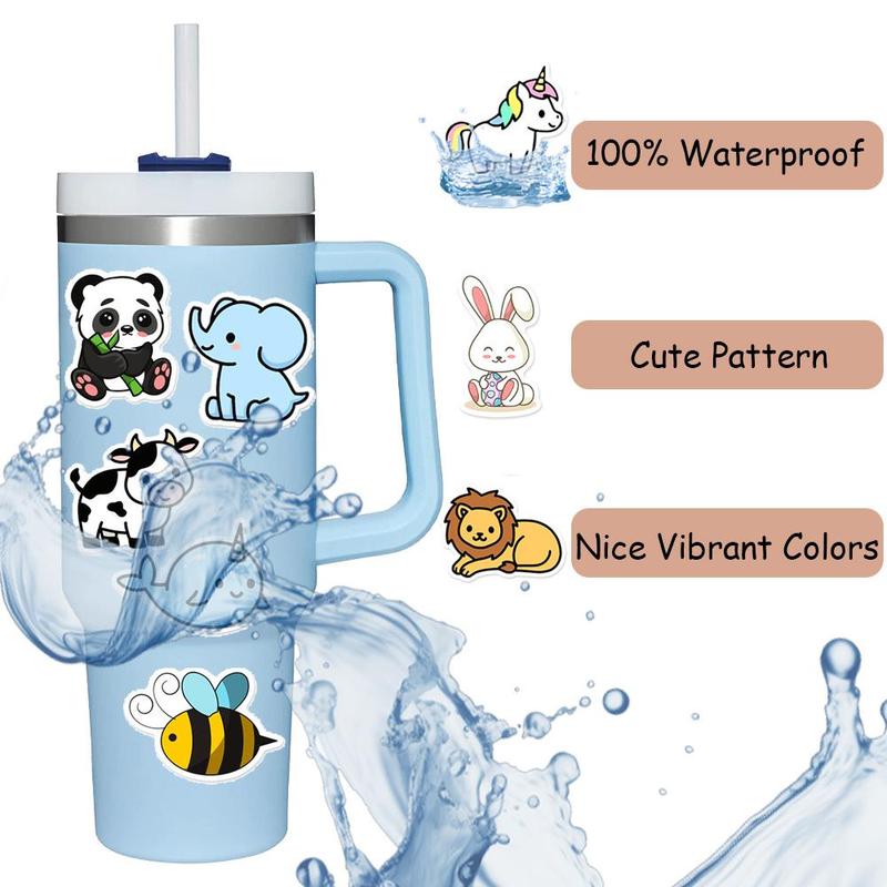 Cute Cartoon Animal Pattern Sticker (100pcs), Waterproof Self Adhesive Decor Sticker for Gift Greeting Card Water Bottle Laptop Phone Case