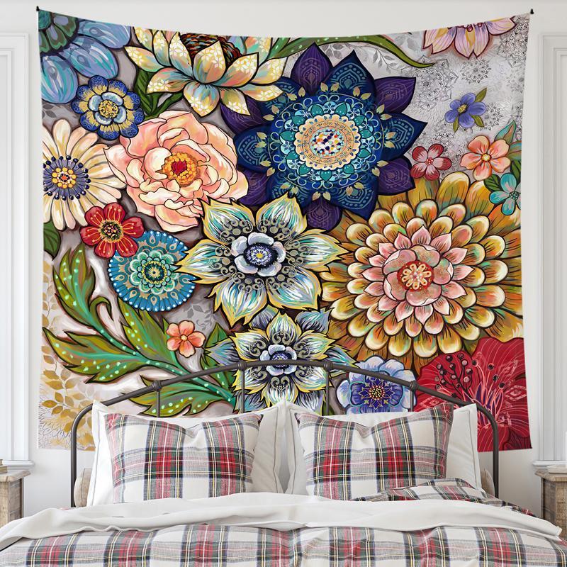 Vintage Flower Pattern Tapestry, 1 Count Flower Design Wall Hanging Blanket, Wall Art Decor for Home Living Room Bedroom