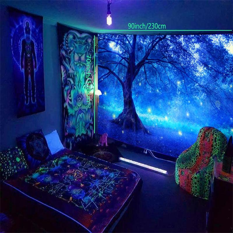 Forest Fantasy Tree Pattern Tapestry, 1 Count Wall Hanging Black Light Tapestry with Installing Accessories, Wall Hanging Decor for Home Living Room Bedroom