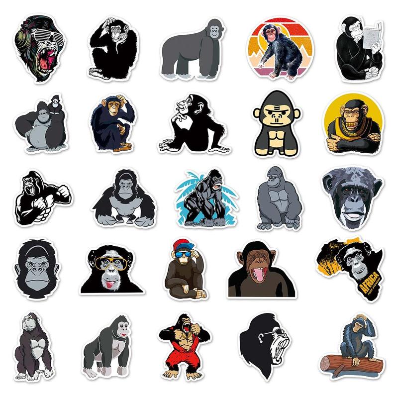 50pcs Cartoon Gorilla Pattern Sticker, Waterproof Self Adhesive Decor Paper, Decor Sticker for Gift Greeting Card Water Bottle Laptop Phone