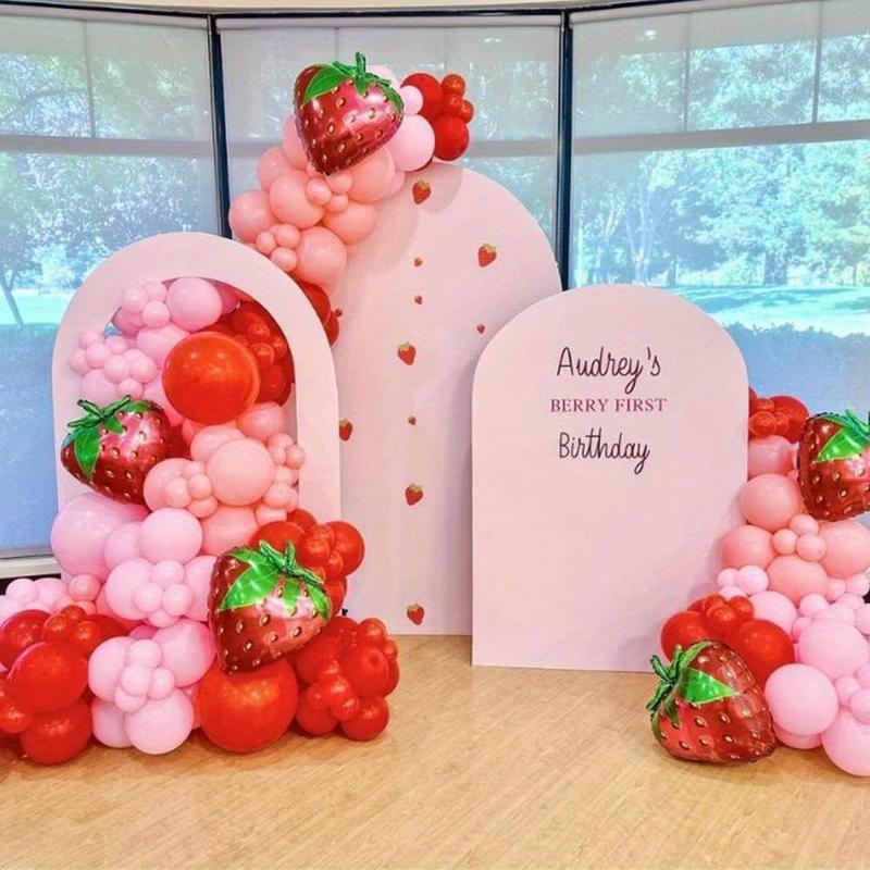 Strawberry Party Decoration Balloon Garland Arch Kit, 139pcs set Mixed Color Balloon Set, Fruit Themed Party Supplies for Birthday Wedding Graduation