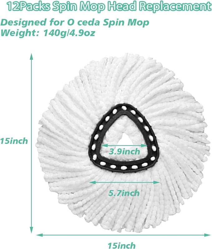 12 count Spin Mop Replacement Head, Microfiber Mop Refills Head Compatible with Triangle Spin Mop, 360 Degree Micro Spinning Mop Replace Head for Easy House Cleaning Floor Mopping