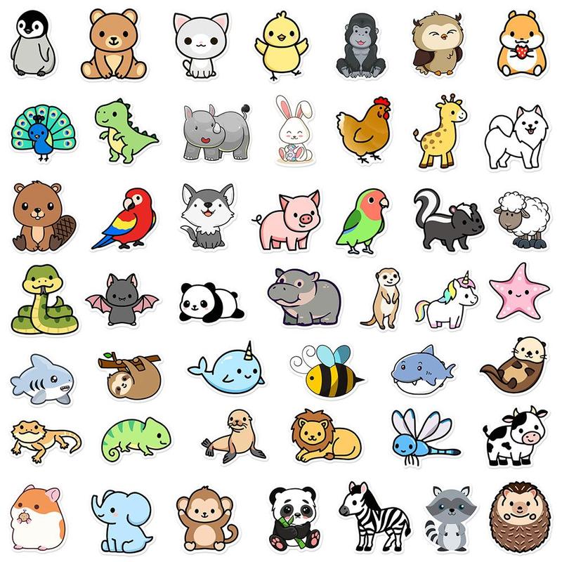 Cute Cartoon Animal Pattern Sticker (100pcs), Waterproof Self Adhesive Decor Sticker for Gift Greeting Card Water Bottle Laptop Phone Case