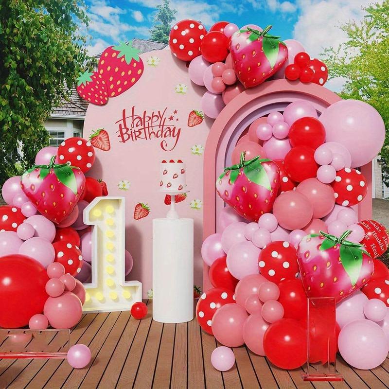 Strawberry Party Decoration Balloon Garland Arch Kit, 139pcs set Mixed Color Balloon Set, Fruit Themed Party Supplies for Birthday Wedding Graduation