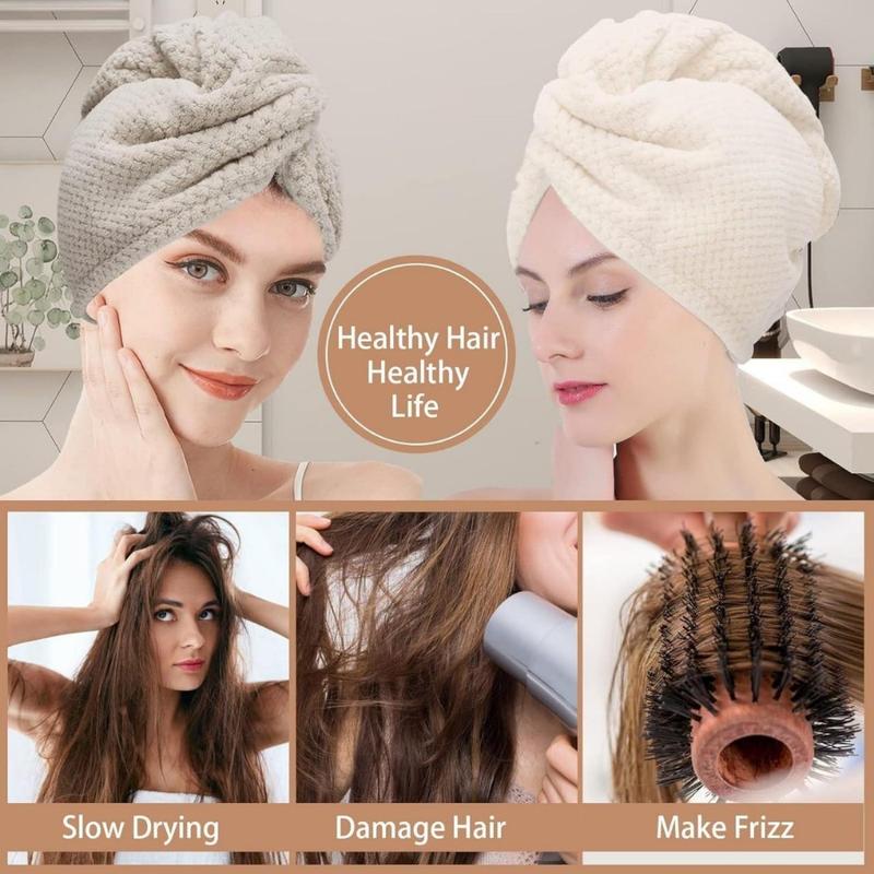 3 PCS Microfiber Hair Towel, Hair Wraps for Women Wet Hair, Fast Drying Hair Turban, Anti Frizz Head Towels Wrap for Curly Hair (Beige, Khaki, Grey)(Creative Life Pavilion)