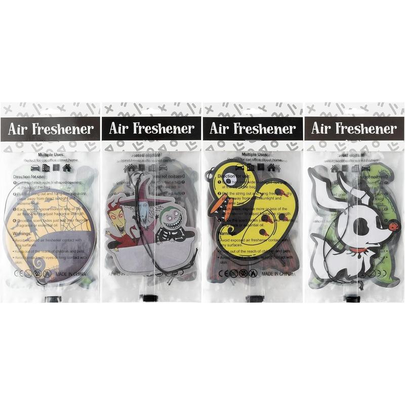 8 count Halloween  Air Fresheners Jack and Sally Christmas Cartoon Skull Hanging Air Fragrance Scented Cards Rearview Mirror Pendant  Tablets for  Bedroom Wardrobe Deodorant