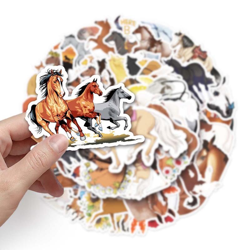 50pcs Cartoon Horse Pattern Graffiti Sticker, Waterproof Self Adhesive Decal, DIY Creative Paster For Students Gifts Bottle Refrigerator Phone Case Guitar