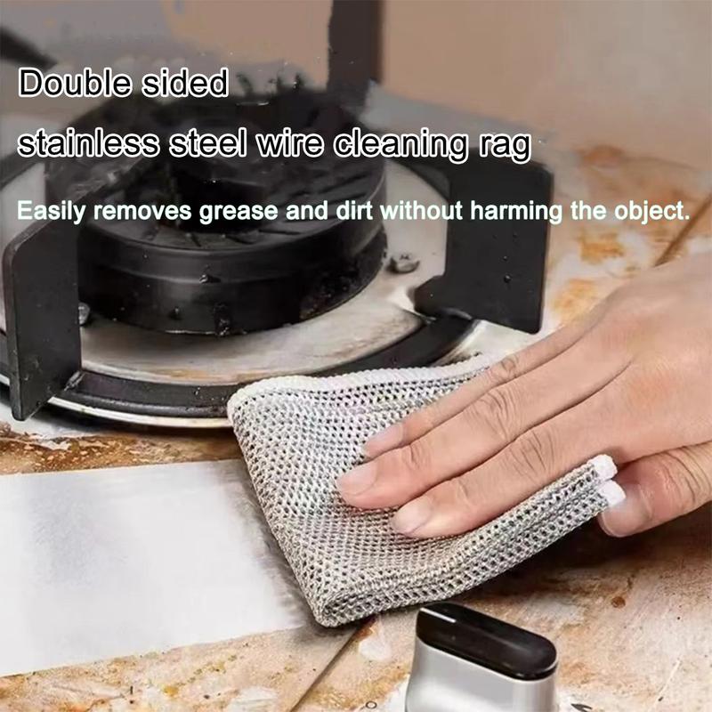 Multipurpose Wire Miracle Cleaning Cloths Scrubbing Wire Dishwashing Rags Non-Scratch Kitchen Wire Dishcloth Rag Cookware Double-Layer Steel Wire Cleaning Cloths Scrubs Cleans for Dishes Time-Saver Kitchen Wipes kitchen rag