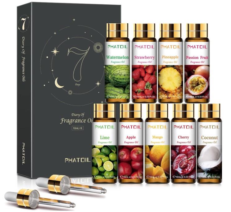 9PCS Fruity Essential Oils Gift Set, 10ml 0.33fl.oz Fragrance Oils for Soap, DIY Candle, Bath Bombs Making, Fruit Scented Oils for Diffusers for Home Room Freshener Perfume Aroma