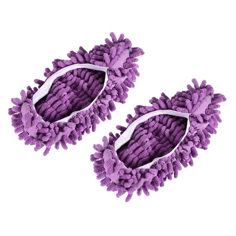 Washable Cleaning Shoes Cover Multifunction Chenille Duster Mop Slippers Foot Socks for House Floor, Pack of 2 Purple