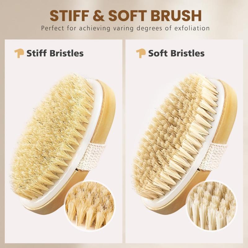 Dry Brushing Body Brush, Natural Bristle Dry Skin Exfoliating Brush Body Scrub for Flawless Skin, Cellulite Treatment, Lymphatic Drainage and Blood Circulation Improvement Accessories