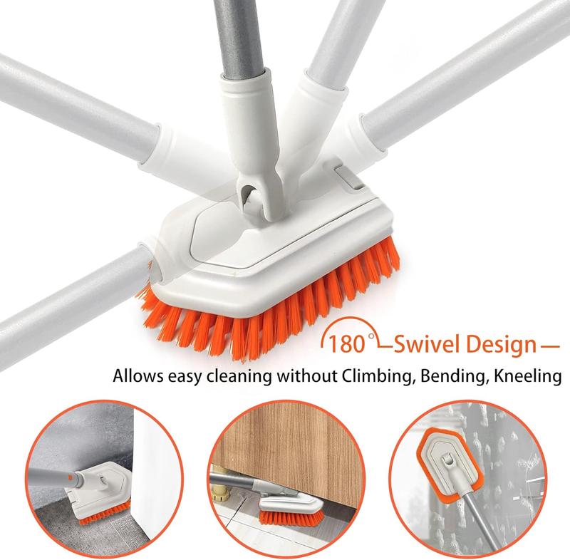 2-in-1 Tub and Tile Cleaning Brush with Long Handle, Shower Scrubber with Detachable Stiff Bristle Scrub Brush and Sponge  for Bathroom, Bathtub, Floor