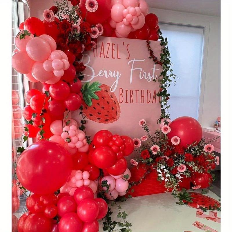 Strawberry Party Decoration Balloon Garland Arch Kit, 139pcs set Mixed Color Balloon Set, Fruit Themed Party Supplies for Birthday Wedding Graduation