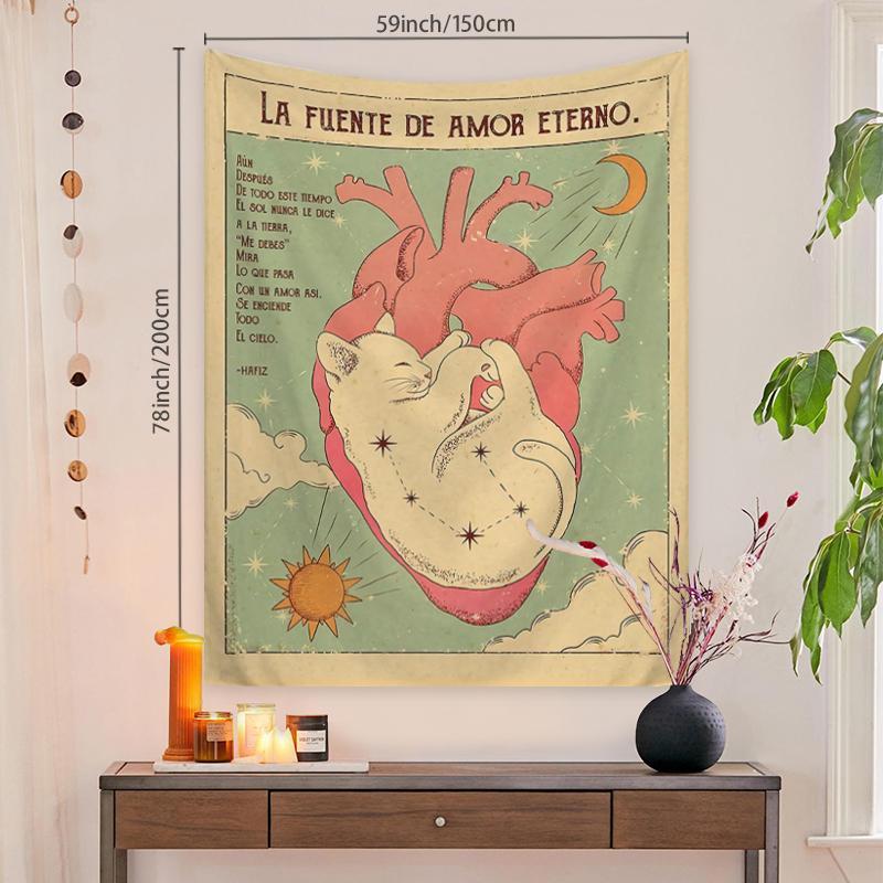 Cat Heart Pattern Tapestry, Home Decor Hanging Aesthetic Wall Hanging Tapestry, Wall Art Decoration for Living Room Dorm Bedroom Decor