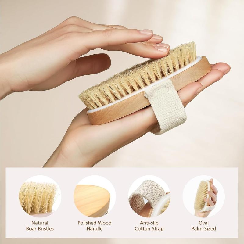 Dry Brushing Body Brush, Natural Bristle Dry Skin Exfoliating Brush Body Scrub for Flawless Skin, Cellulite Treatment, Lymphatic Drainage and Blood Circulation Improvement Accessories