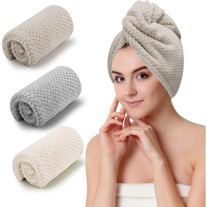 3 PCS Microfiber Hair Towel, Hair Wraps for Women Wet Hair, Fast Drying Hair Turban, Anti Frizz Head Towels Wrap for Curly Hair (Beige, Khaki, Grey)(Creative Life Pavilion)