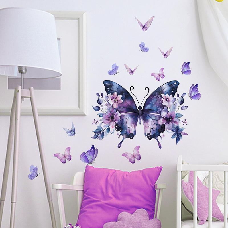 Butterfly & Flower Pattern Wall Sticker, 1 Sheet Self Adhesive Wall Decal, Decorative Sticker for Home Bedroom Living Room