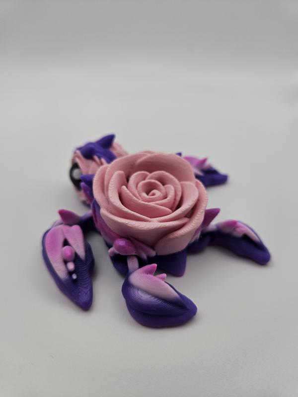 Purple & Pink Rose Turtle | 3D Printed Articulating Figurine Great Gift and Desk Figure