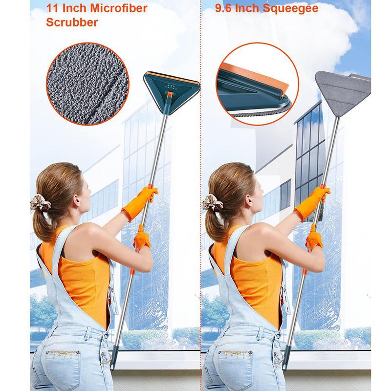 Long Handle Wall Cleaner Adjustable Length Wall Mop 360° Spinning Head Floor Wall Washing Cleaning Tool for Walls Ceiling Fans Floors Baseboards Dust Kitchen General Purpose, 6 Replacement Pads and 1 Silicone Squeegee