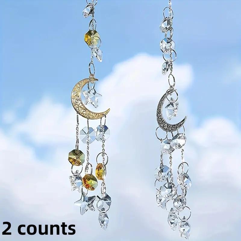 Moon & Star Design Wind Chime, 2 Counts Exquisite Hanging Decor, Hanging Ornament for Garden, Home, Office, Garden Decor