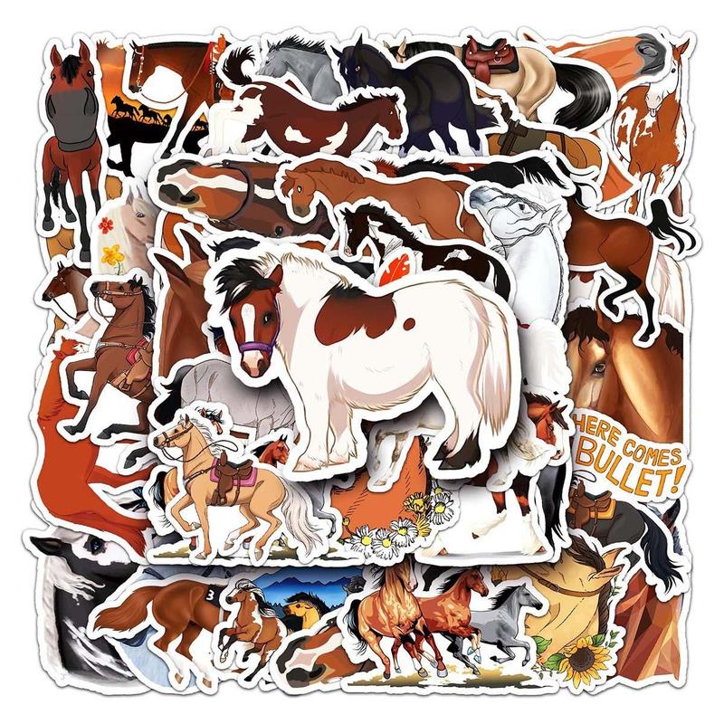 50pcs Cartoon Horse Pattern Graffiti Sticker, Waterproof Self Adhesive Decal, DIY Creative Paster For Students Gifts Bottle Refrigerator Phone Case Guitar