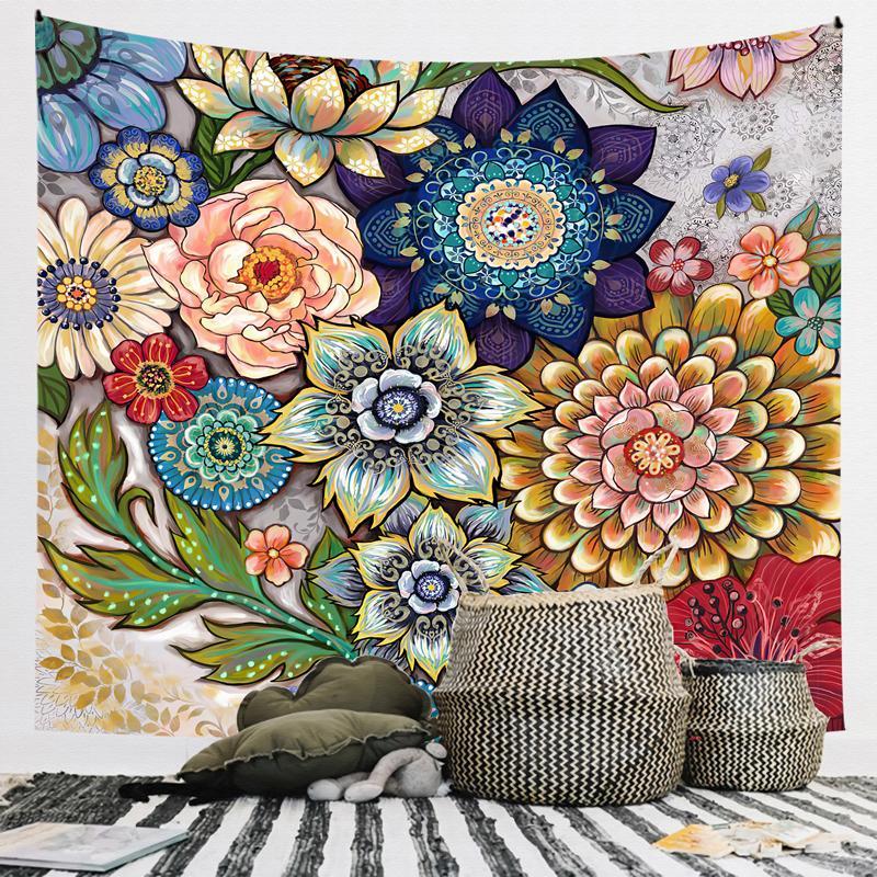 Vintage Flower Pattern Tapestry, 1 Count Flower Design Wall Hanging Blanket, Wall Art Decor for Home Living Room Bedroom