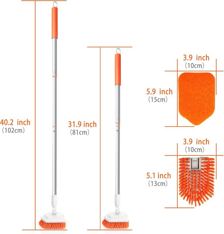 2-in-1 Tub and Tile Cleaning Brush with Long Handle, Shower Scrubber with Detachable Stiff Bristle Scrub Brush and Sponge  for Bathroom, Bathtub, Floor