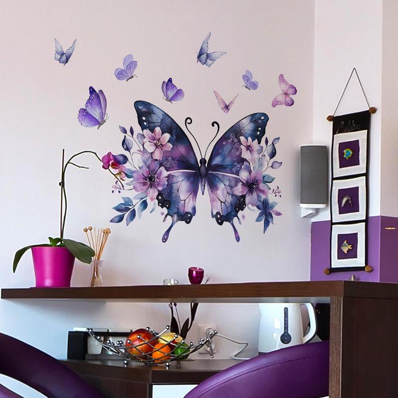 Butterfly & Flower Pattern Wall Sticker, 1 Sheet Self Adhesive Wall Decal, Decorative Sticker for Home Bedroom Living Room