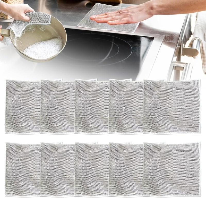 Multipurpose Wire Miracle Cleaning Cloths Scrubbing Wire Dishwashing Rags Non-Scratch Kitchen Wire Dishcloth Rag Cookware Double-Layer Steel Wire Cleaning Cloths Scrubs Cleans for Dishes Time-Saver Kitchen Wipes kitchen rag