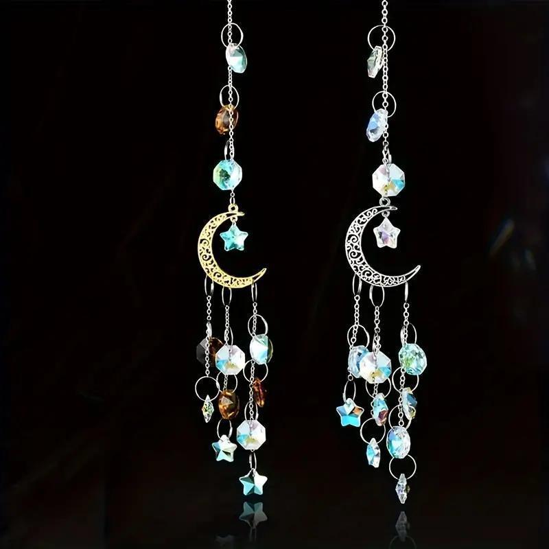 Moon & Star Design Wind Chime, 2 Counts Exquisite Hanging Decor, Hanging Ornament for Garden, Home, Office, Garden Decor