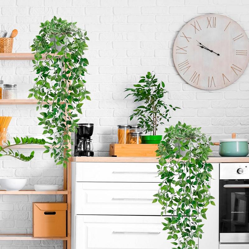 Artificial Hanging Plants,artificial ferns for outdoors, Fake Potted Greenery Plant Faux Mandala Vine in White Pot Wall Room Home Indoor Outdoor Shelf Decor Decorative Floral Fruit Eucalyptus Pack Table Ornaments