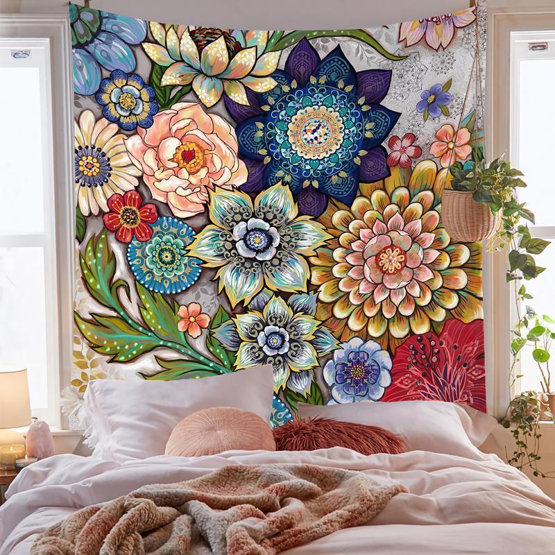 Vintage Flower Pattern Tapestry, 1 Count Flower Design Wall Hanging Blanket, Wall Art Decor for Home Living Room Bedroom